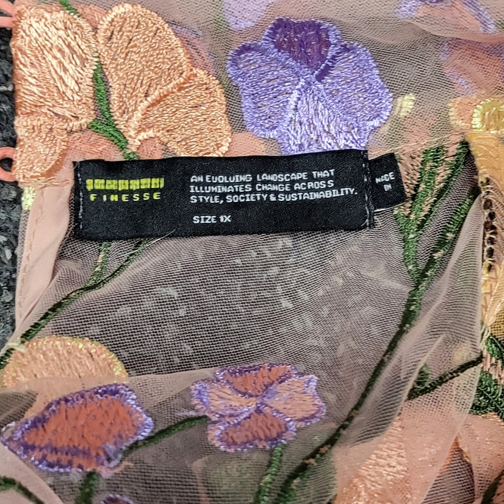 Finesse Flora Flower Long Sleeve Sheer Mini Dress, Size 1X - Picture 9 of 11